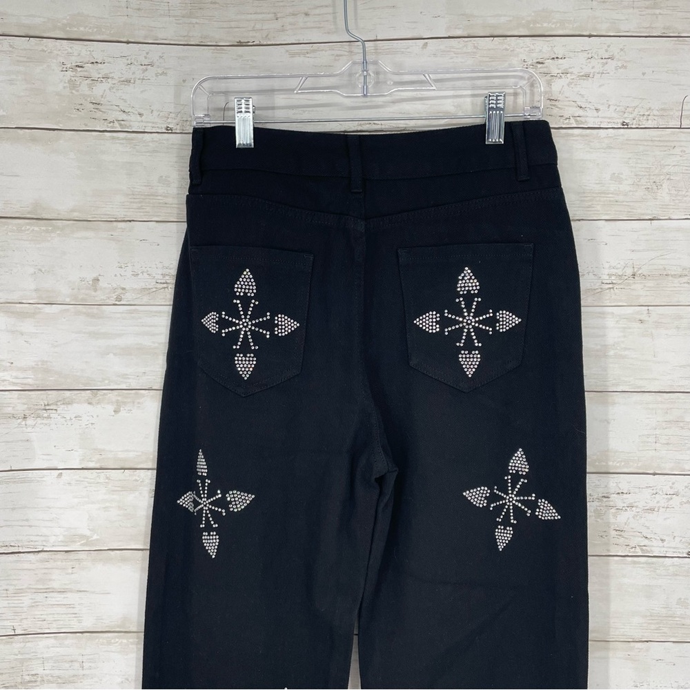 Aelfric Eden Unisex Black Rhinestone‎ Detail Straight Jeans Size 30 - Picture 6 of 11
